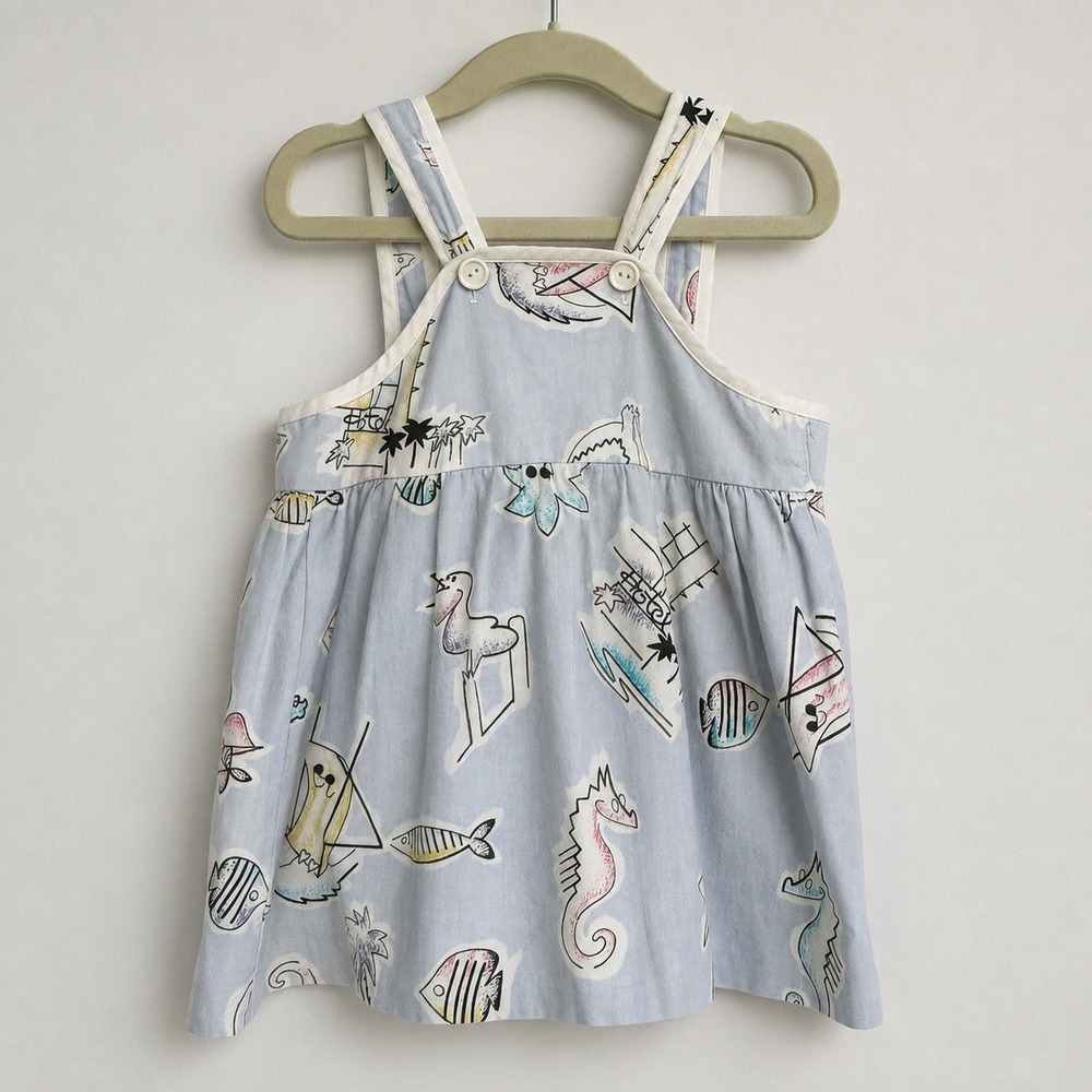 Vintage Piccolo Kids Sun Dress Blue Tropical Nautical Fish Seahorse 2T 80s 90s